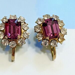 Vintage Coro Purple Rhinestone Screwback Earrings – 0.75 Inches